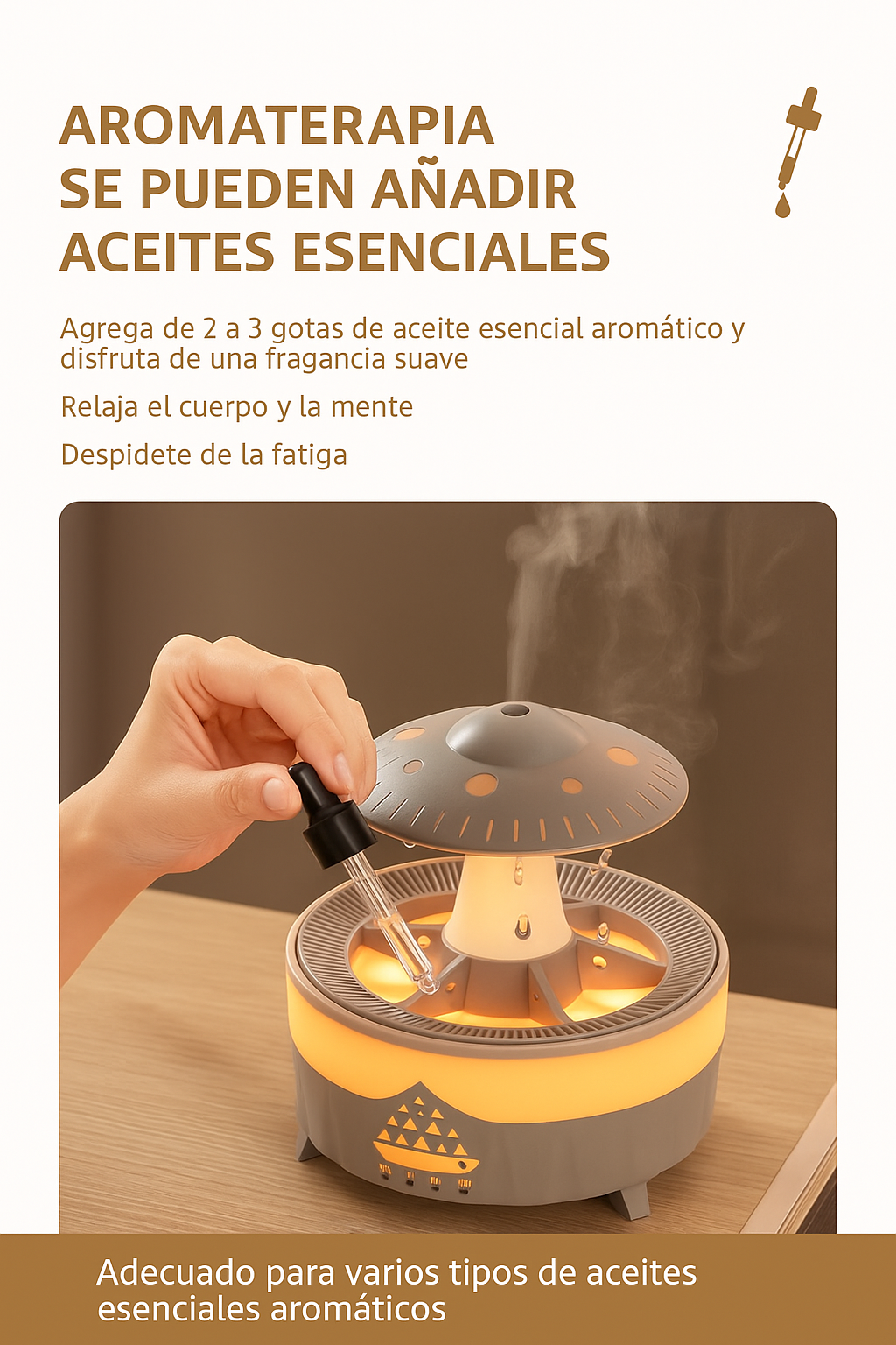 Humidificador Ovni Aromatizador Difusor Aceite + 12 Esencias Café