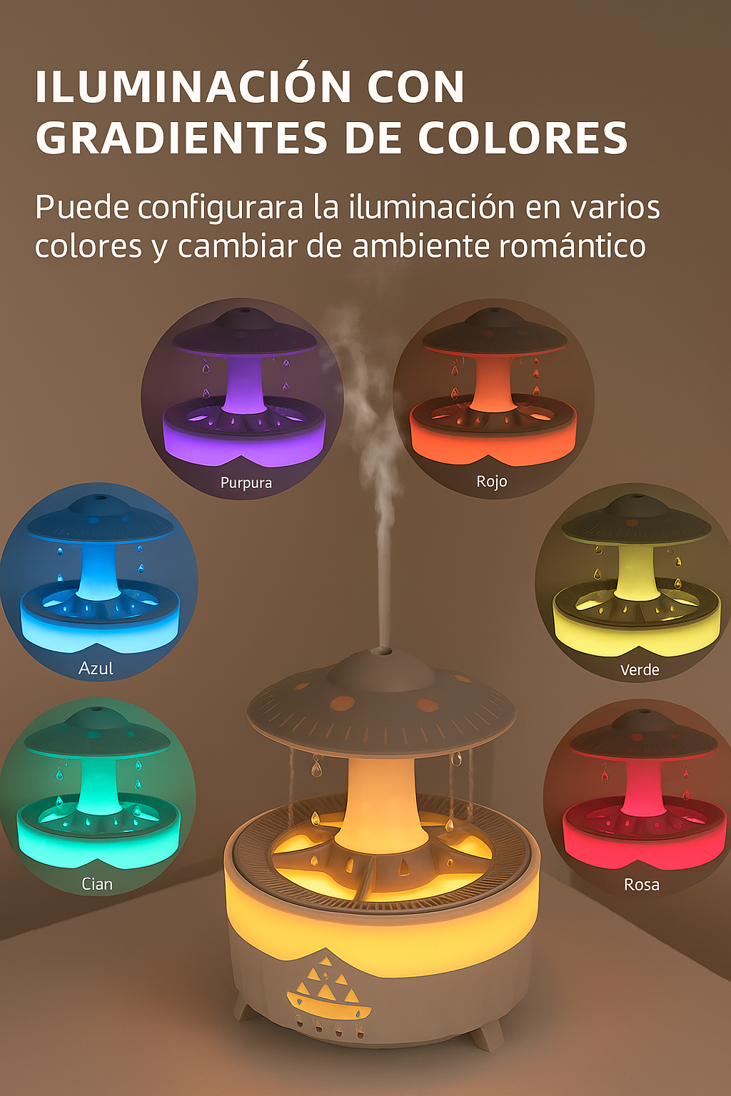 Humidificador Ovni Aromatizador Difusor Aceite + 12 Esencias Café